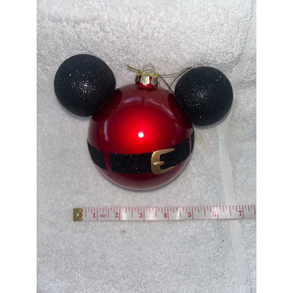 Mickey Mouse Santa Belt black glitter Glass Ornament - Picture 2 of 5